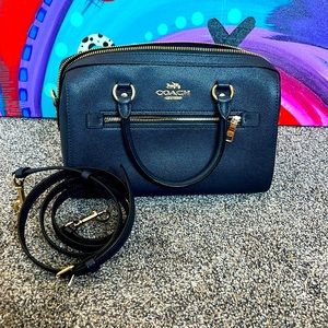 NWOT Coach Rowan Leather Satchel Crossbody Purse Navy Blue
